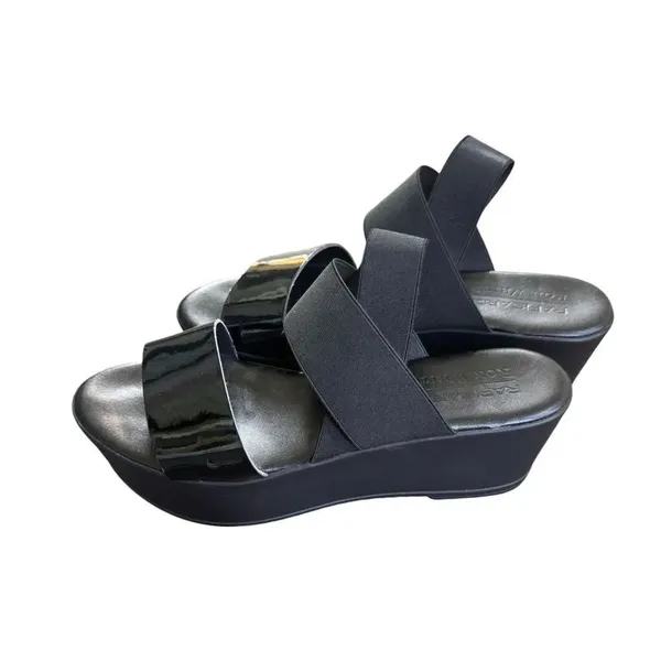 Ron White Rapisardi Black Strappy Elastic Leather Platform Sandals 38 - Image 3