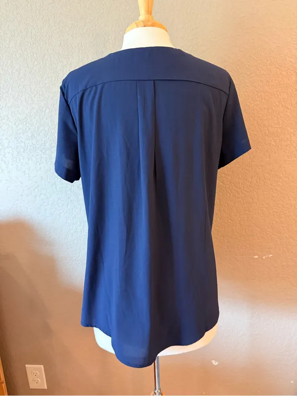 Design Collective Navy Blue Split Neck High Low Blouse Top L Size L - Image 2