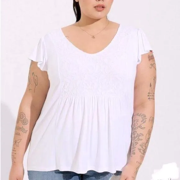 Torrid Super Soft V-neck lace pleated flowy sleeve stretch butter comfy T-shirt - Image 2