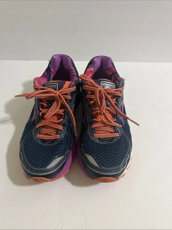 Brooks Navy Women's Running Shoes with Purple Accents and Coral Laces - Image 2