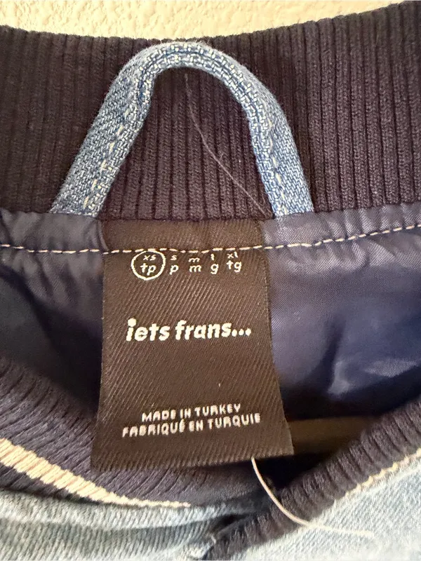 iets frans Blue Denim Embroidered Varsity Jacket Size XS - Image 10