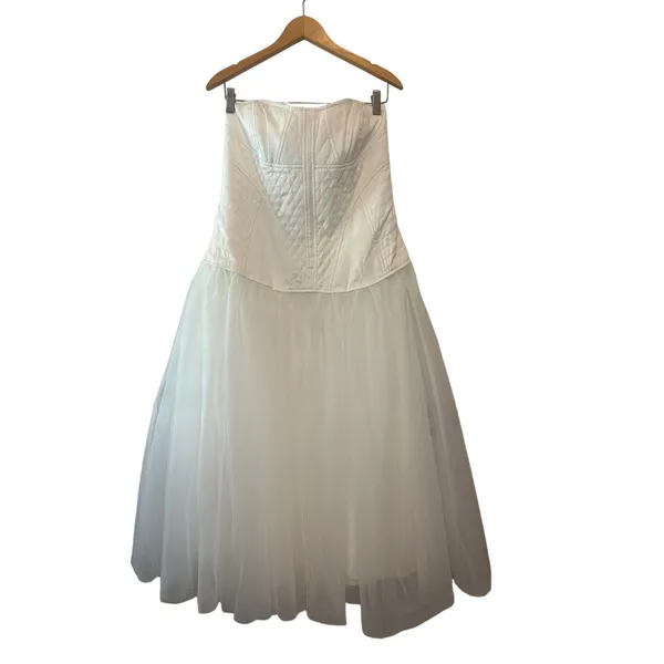BHLDN Strapless‎ Satin Tulle Bridal Midi Dress NWT Large - Image 4