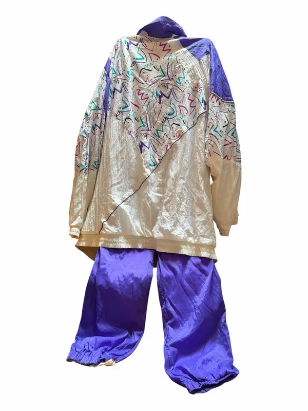 Source Unknown White and Purple Retro Track Jacket and Joggers Set - Image 3