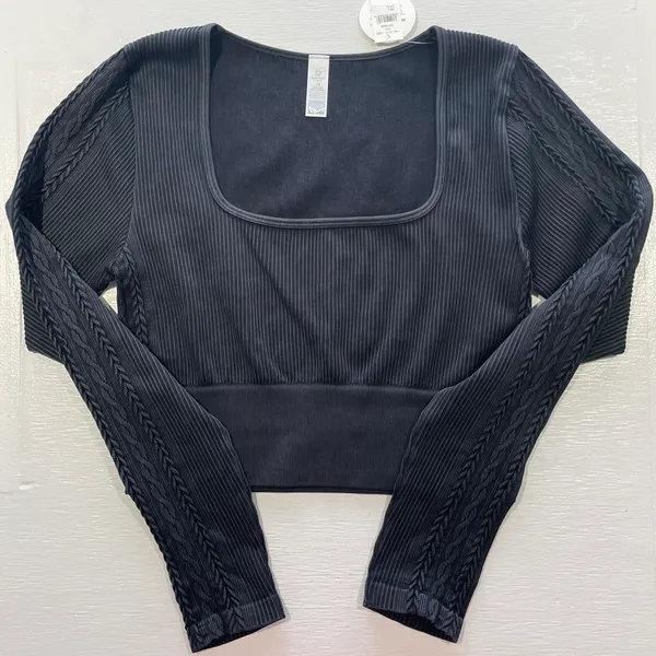 Aerie New Offline Seamless Square Neck Cable Long Sleeve Crop Top Size Large - Image 17