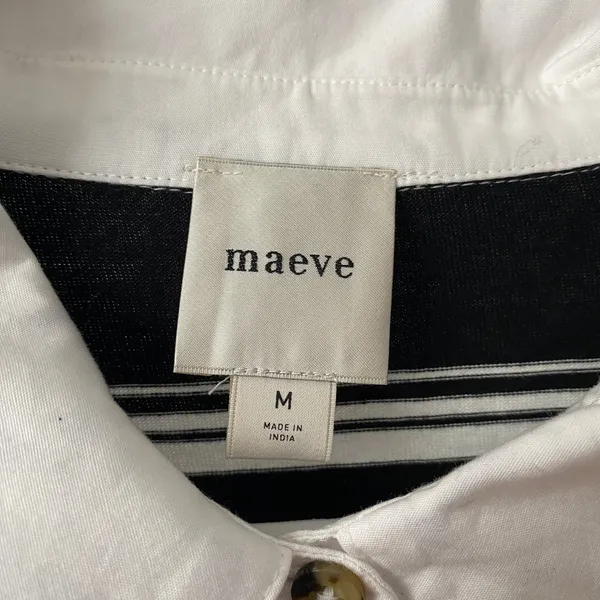 Maeve Cotton Quirky Academia Sequin Floral Rugby Shirt M Black Stripe Collegiate - Image 4