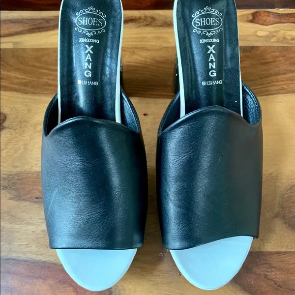 One of A Kind Black & White Open Toe Heels - Image 3