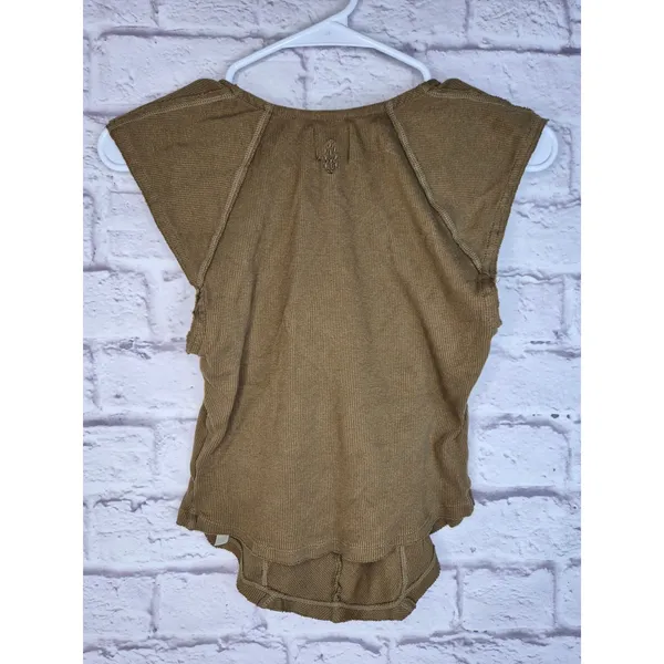 FP Movement Free People Ribbed Corset Top Brown Tan Short Sleeve Zip Medium S - Image 4