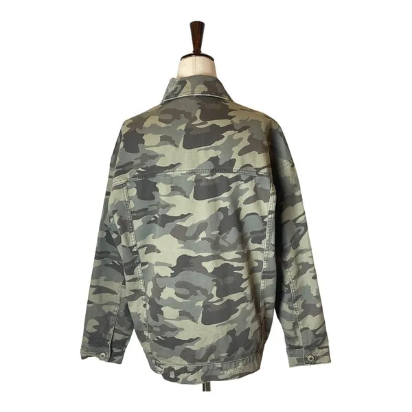 Zara Jacket Women Small‎ Green Camo Cotton Sequin Stripe Coat Streetwear Outdoor - Image 3