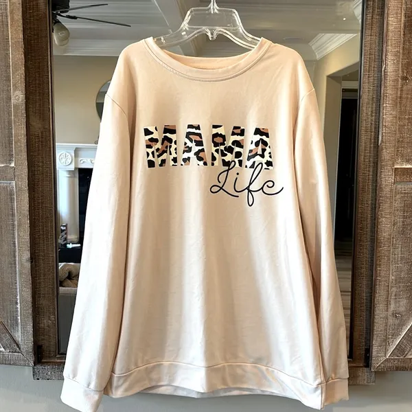 Mama Life Beige Sweatshirt Comfy Womens Large - Image 6