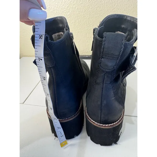 Blondo Waterproof Black Leather Ankle Boots Women 9 Buckle Lug Sole Platform - Image 3