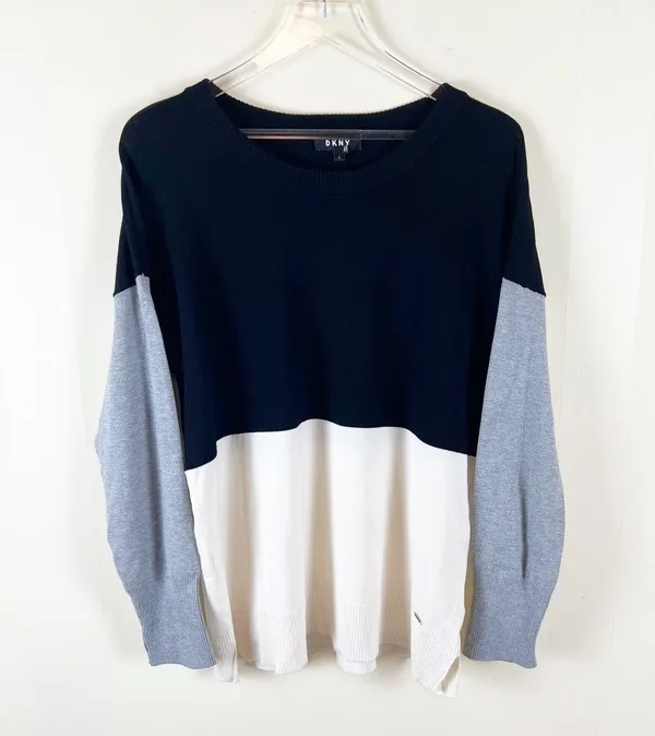 DKNY Colorblock Sweater Size Large Neutral - Image 2