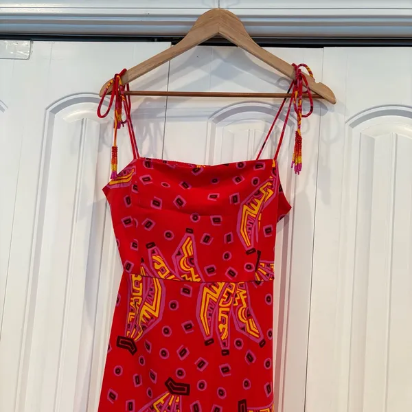 House Of Harlow Pink Banana Print Beaded Spaghetti Strap‎ Midi Dress Size Medium - Image 3