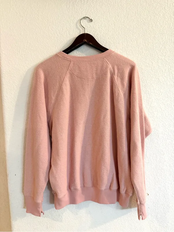 NWT AERIE Womens Top Pink Raglan Diagnal Weave Long Sleeve Pull Over Size Medium - Image 2