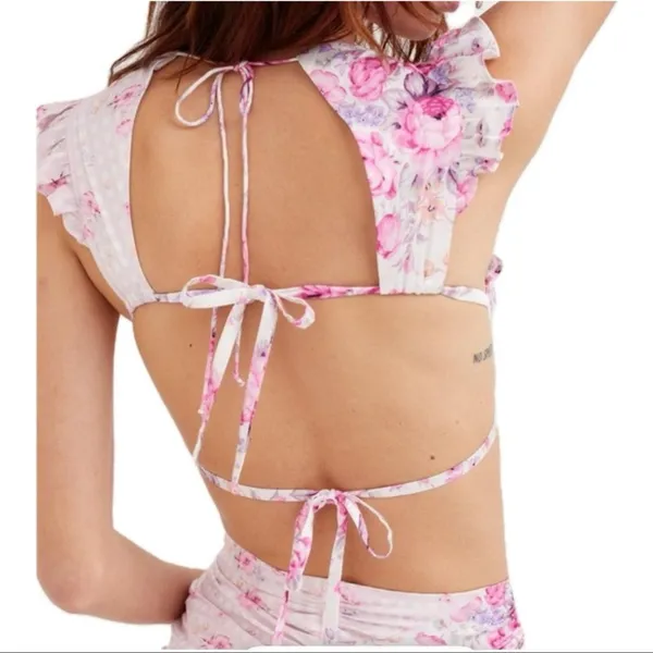 For‎ Love & Lemons Taylor Pink Floral Ruffle Crop Top size XS NWT - Image 3