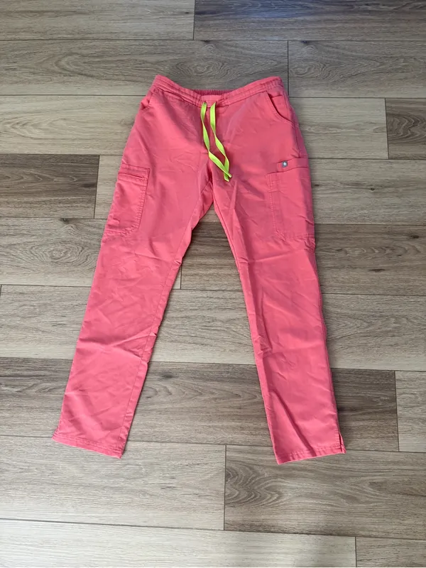 Figs Coral Drawstring Cargo Joggers with White Tie - Image 10