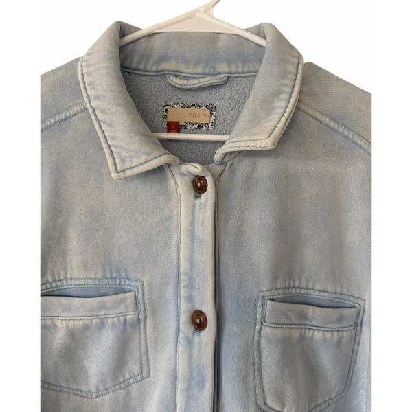 Pilcro‎ Anthropologie Fleece Shirt Jacket Washed Blue Women's Size Large - Image 3