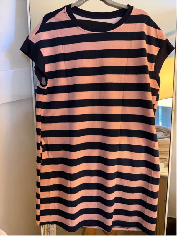 NEW Crewneck Loose Cap Sleeve Color Block Striped Tshirt Dress Pockets XL - Image 5