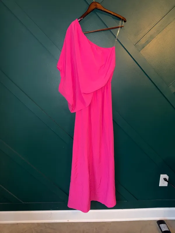 Main Strip Hot Pink One-Shoulder Maxi Dress - Image 4