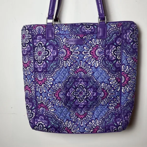 Vera Bradley Crosstown Tote Shoulder Bag Purple Lilac Tapestry Retired Pattern - Image 2