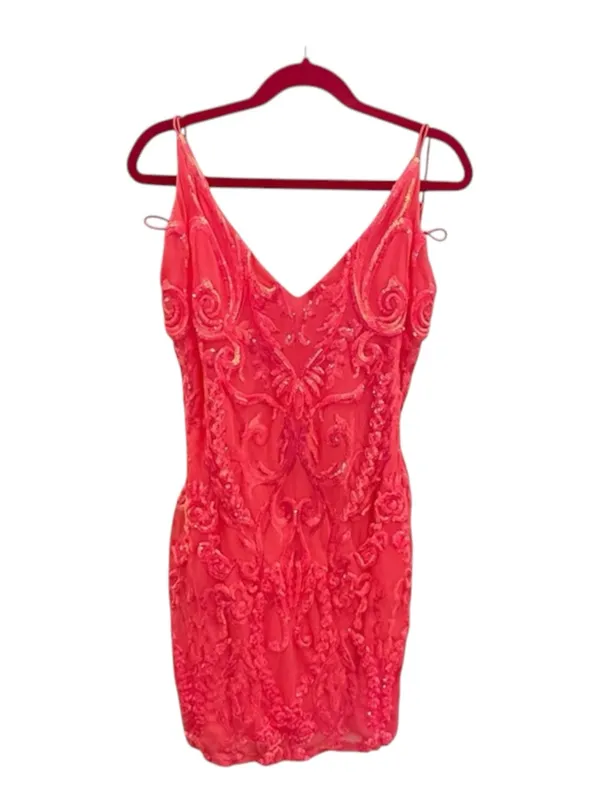 Windsor 𒀭 Plunging V Neck Sequin Mesh X Back Bodycon Mini Dress 𒀭Hot Pink 𒀭Large - Image 4