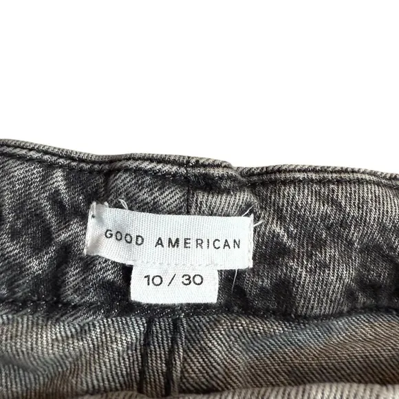 Good American Size 10/30 Curvy Twist Straight Leg Jeans Washed Black‎ Split Hem - Image 4