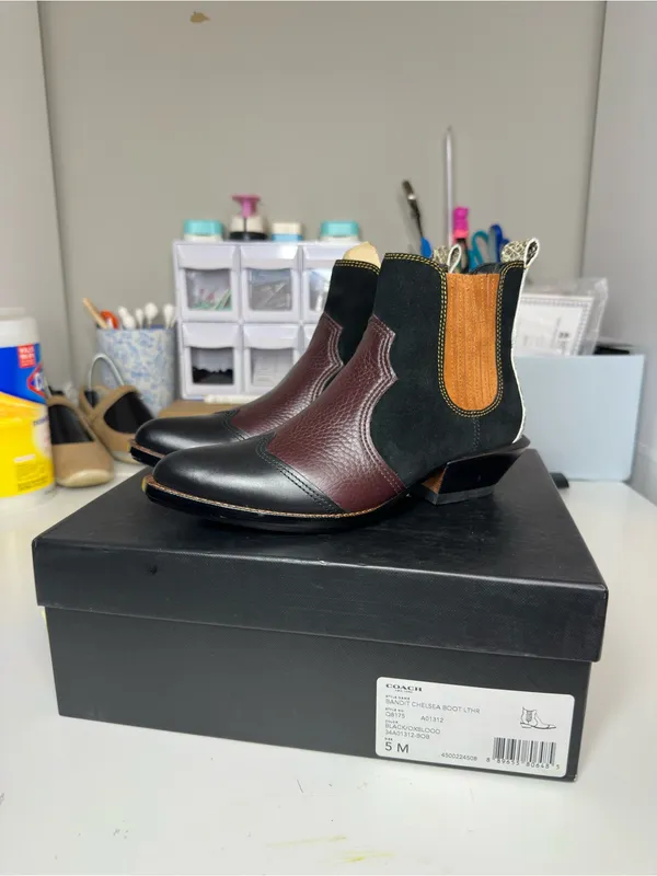 Coach 1941 Bandit Chelsea Boots Black Oxblood Leather Size 5 NIB NWT - Image 3