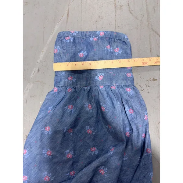 Hollister Blue Floral Strapless Chambray Mini Dress Smocked Back Sundress - Image 5
