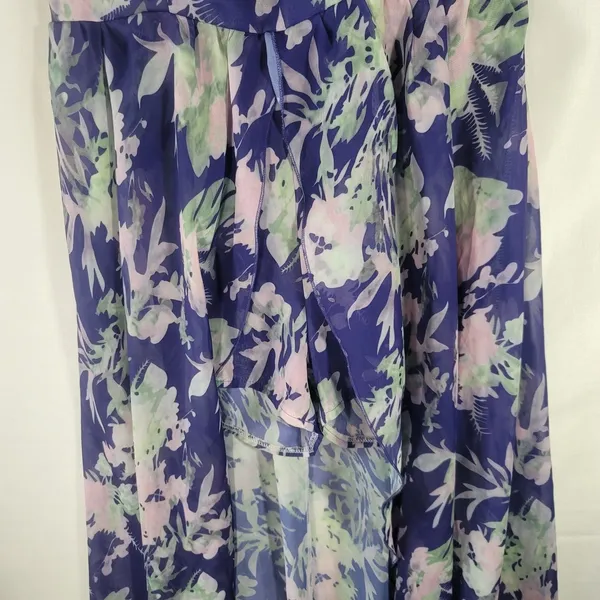 Floral Halter Romper Maxi Dress High Low Built In Shorts Purple Pink Size M - Image 3