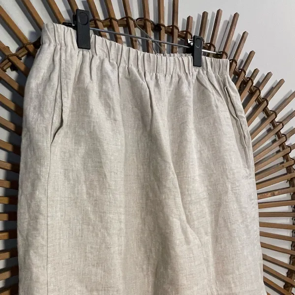 Grade & Gather Women’s Beige Linen Cropped Pants w Side Slit LNC Coastal Ltwght - Image 6