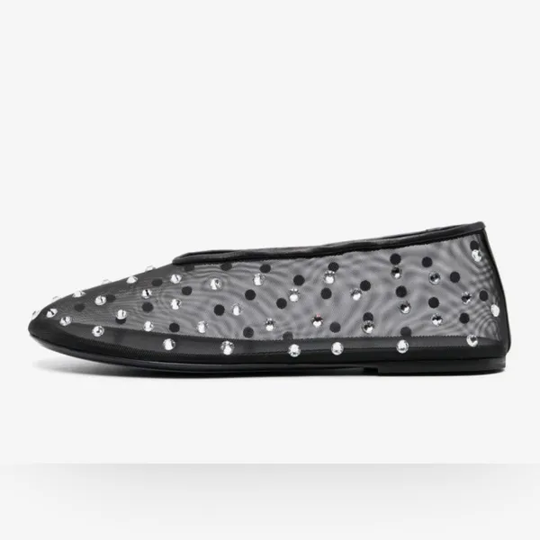 NEW Crystal-Embellished Mesh Flats Rhinestone Ballet Slip On Shoes 9.5/10 - Image 7