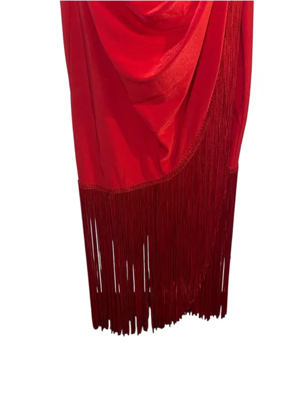 Vintage Asymmetric Wrap Fringe 20s Flapper Costume Gatsby cocktail Midi Dress - Image 3