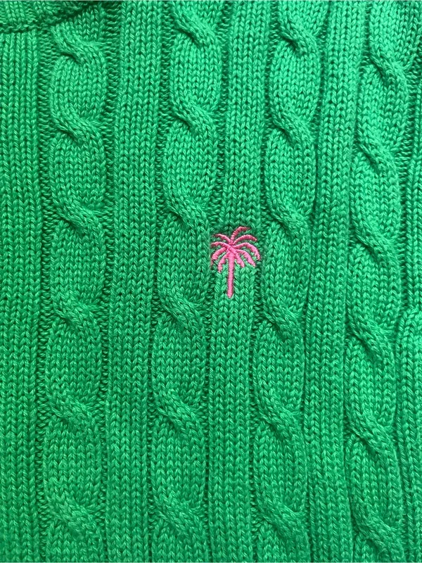 Vintage Lilly Pulitzer Kelly Green Cable Knit 100% Cotton Long Sleeve Sweater M - Image 3