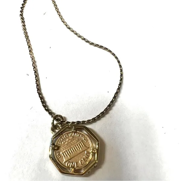 coin pendant necklace featuring a U.S. penny in a gold-toned bezel Gold Tone - Image 4
