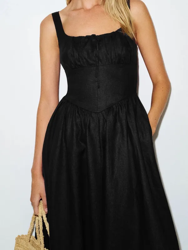 Reformation Balia Linen Midi Dress Black Corset NEW - Image 4