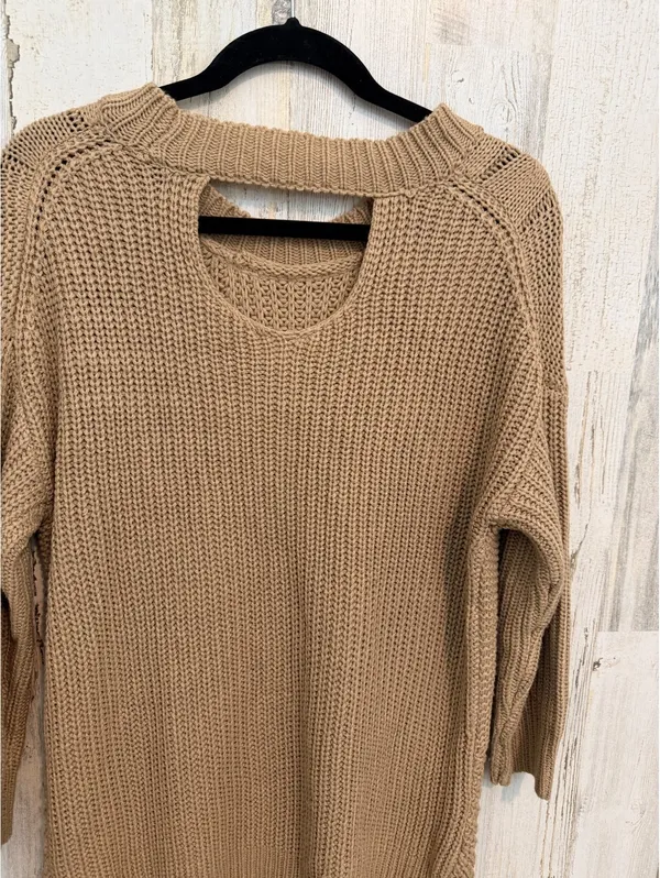 Tan Cable Knit Cutout Back Sweater Tunic Open Knit Size 11-13 - Image 9