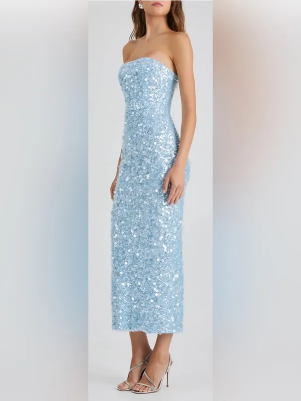 NEW HELSI Leslie Sequin ICY BLUE Column Gown Sz S - Image 3