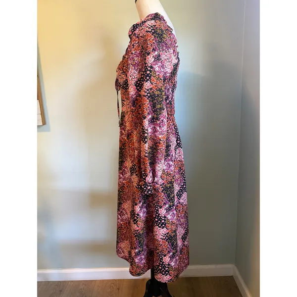 Long Sleeve Floral Midi Dress Smocked Off Shoulder m boho cotage whimsigoth retr - Image 4