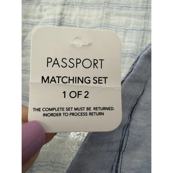 Passport Pajama Set 100% Cotton Gauze Womens Large Blue Long Sleeve Pants #O3-3 - Image 3