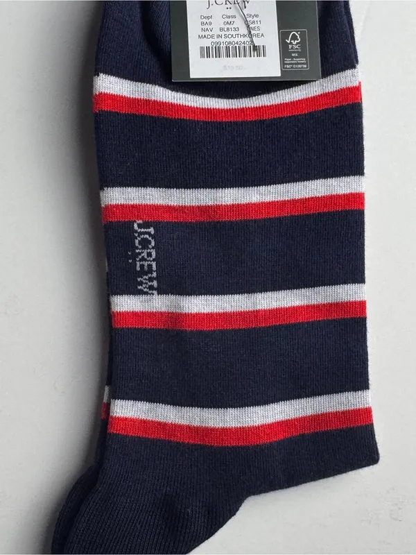 J. Crew Navy Socks with Red & White Stripes Crew Style Preppy Socks New With Tag - Image 4