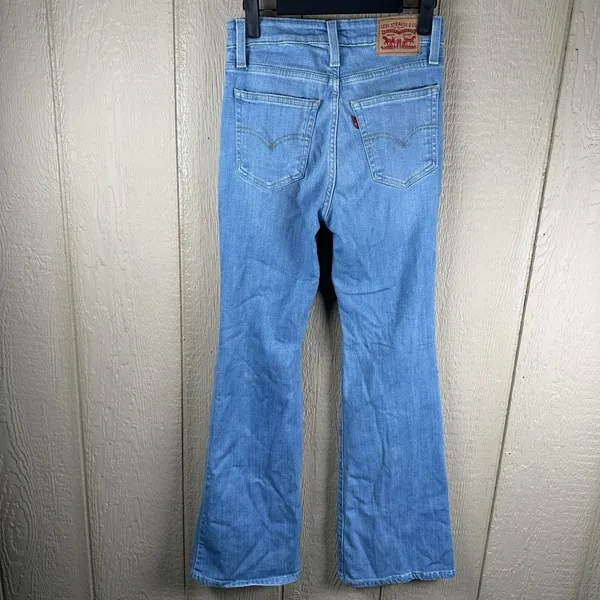 Levi's 726 High Rise Flare Jeans Womens 26 Blue Distressed Ripped Denim Stretch - Image 3