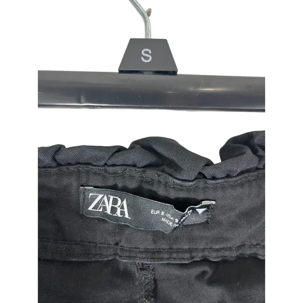 Zara High Waisted Black Pants Paperbag Waist Side Pockets Small Wide Leg - Image 7