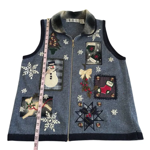 Vintage OHI Ugly Christmas Sweater Vest Patchwork Granny Cottage Womens Medium - Image 4