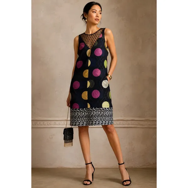 Maeve Anthropologie‎ Polka Dot Metallic Shift Dress Size Small Mod Art Deco - Image 6