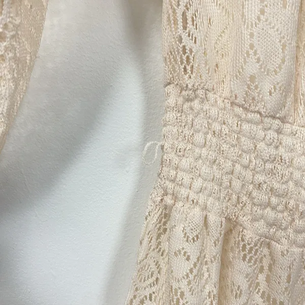 Allison Britney Beige Cream Lace Tiered Lined‎ Midi Dress Sz L Boho Off Shoulder - Image 4