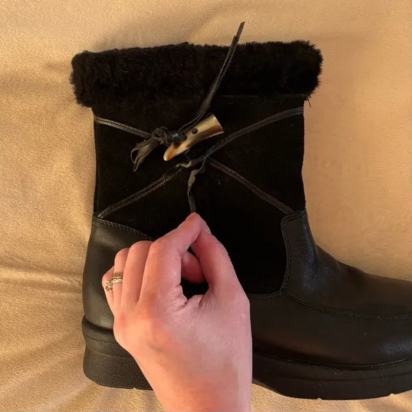 HOOPOE Fur Leather Winter Boots Size 7 Black - Image 7