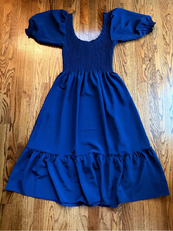 Hill House Home The Louisa Nap Dress S Navy Cottagecore Smocked Puff Sleeve NWT - Image 6