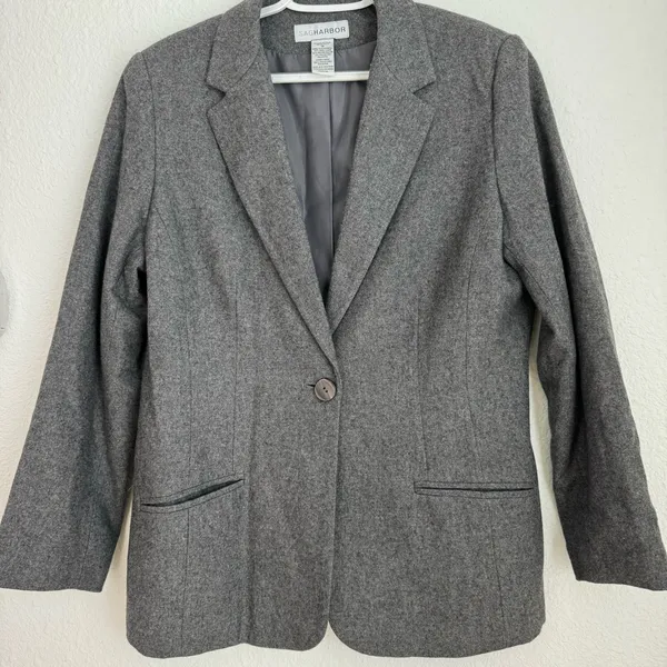 Sag Harbor Wool Blend Blazer Jacket In Dark Gray Pockets Button Women’s Size 12 - Image 5