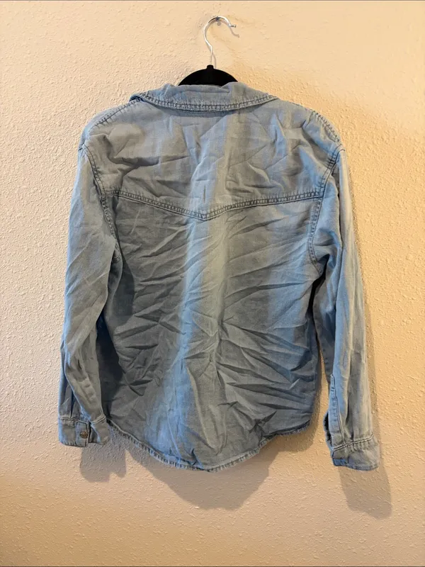 Pull&Bear Light Blue Denim Button - Image 3