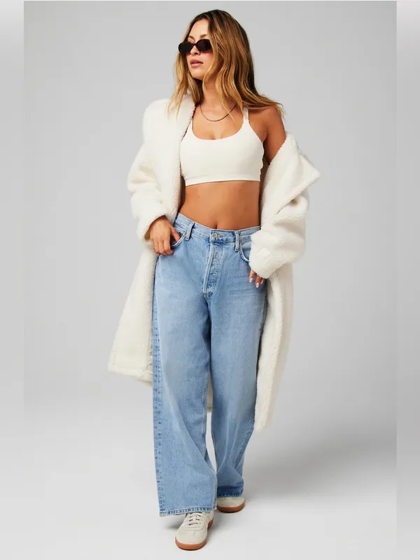 Fabletics Cream Teddy Longline Coat - Image 3