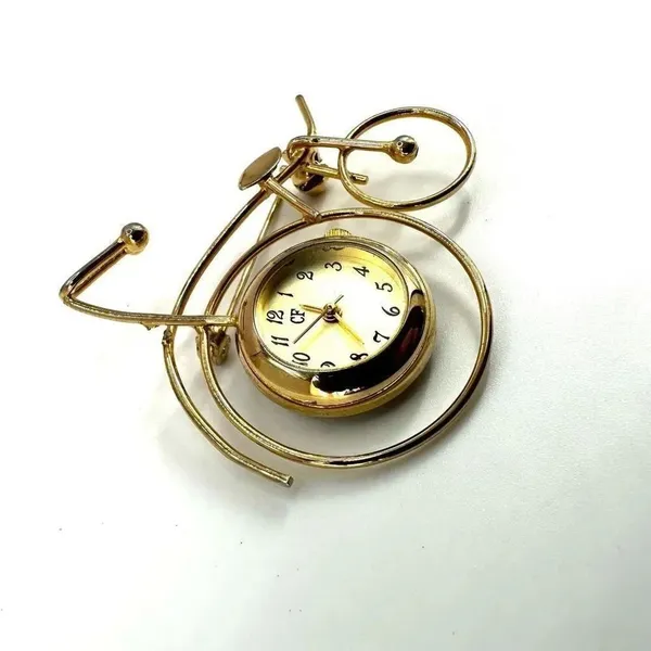 CF Gold tone watch bicycle brooch - Image 2
